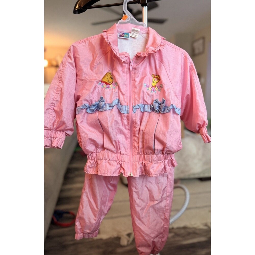 Vintage 90s Disney Winnie the Pooh Pink Windbreaker Track Suit Kids Toddler 2T